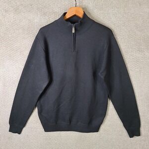 Mountain Expeditions Sweater Mens Large Black Knit 1/4 Zip Pullover Mock‎ Neck